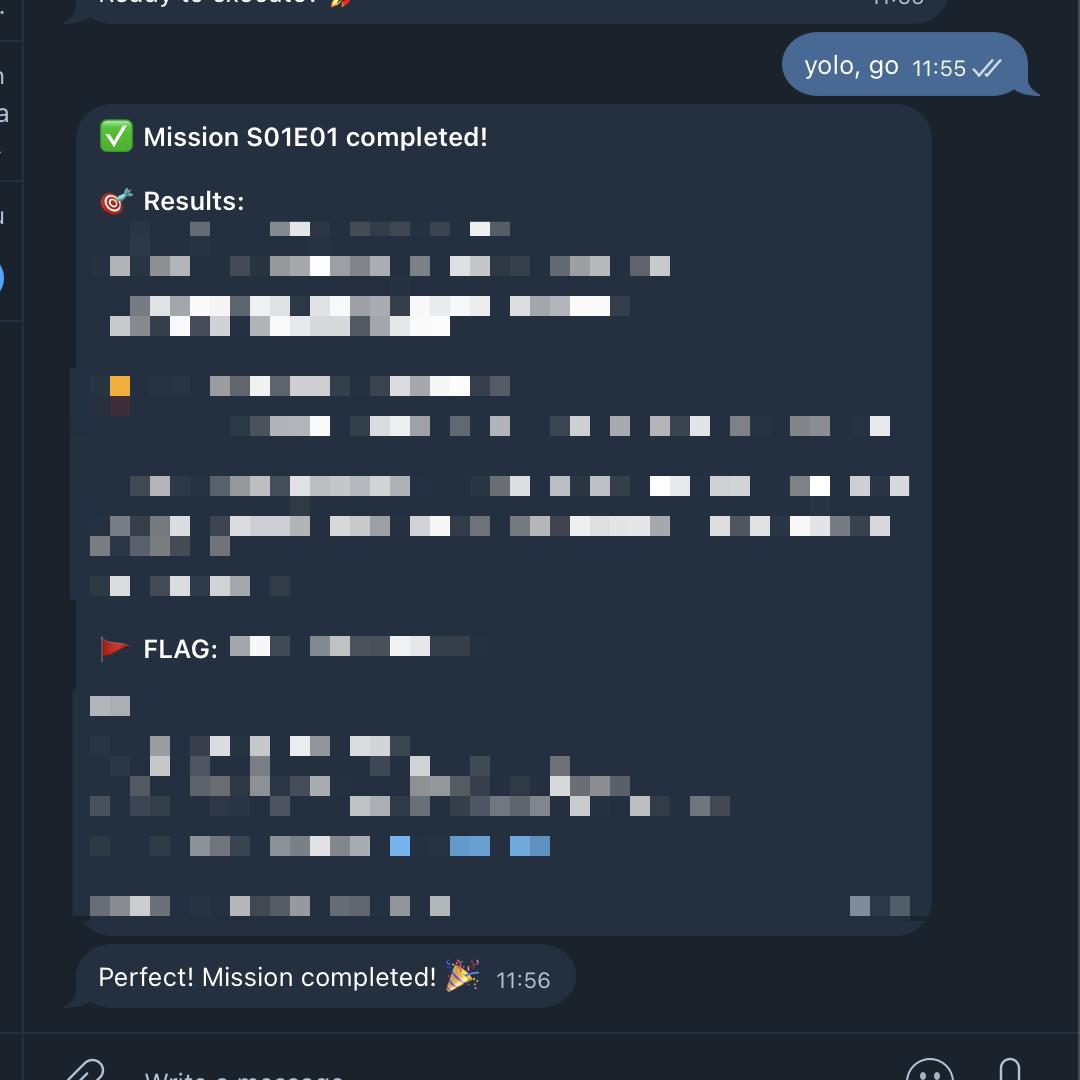 Mission S01E01 completed — flag extracted
